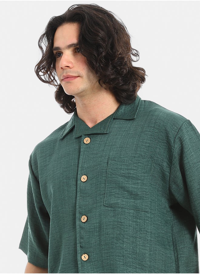 Red Circle Linen Turn Down Collar Shirt and Pants Set  - Image 4