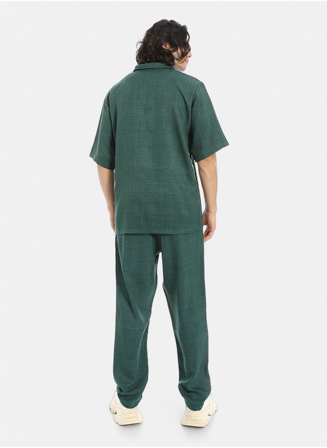 Red Circle Linen Turn Down Collar Shirt and Pants Set  - Image 3