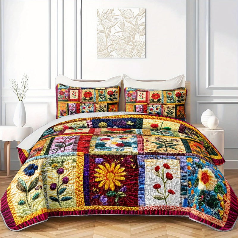 Tuzaovy Colorful Floral Patchwork Quilt Set Queen Size for Teens Adult Bedroom Decor,Floral Lightweight Bedspread Sets Queen Bedding,Bohemian Bed Cover Soft for Boys and Girls Room Decor - Image 3