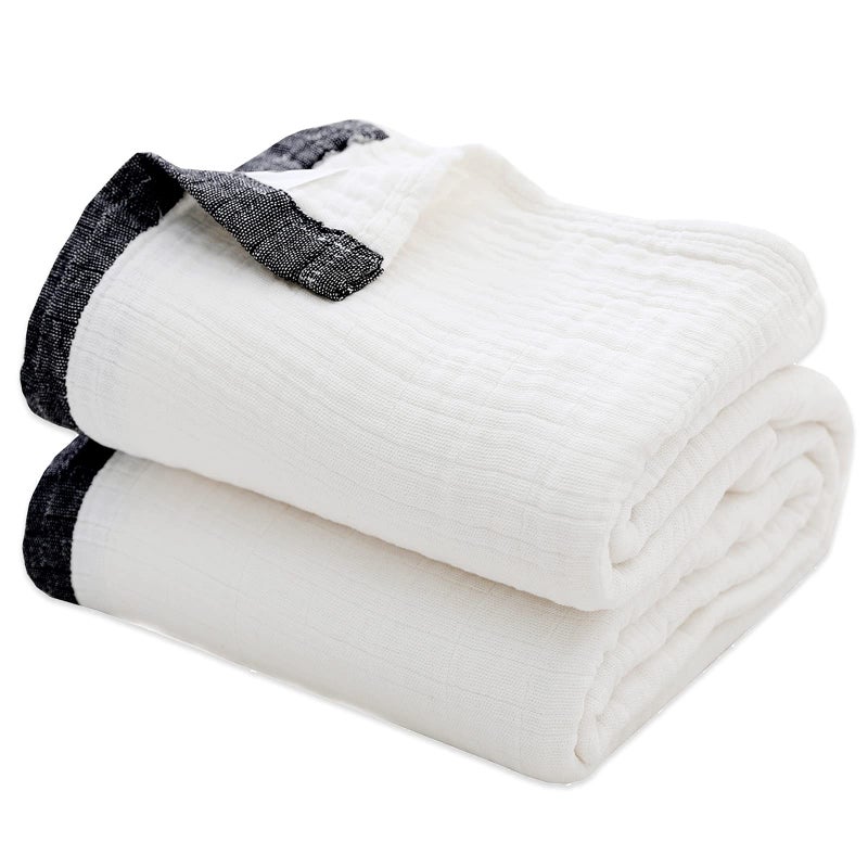 SE SOFTEXLY Muslin Cotton Blanket 100% Cotton Throw Blankets for Couch Bed 4-Layer Gauze Breathable Blanket for All Season Soft and Lightweight Muslin Blankets Queen Size(80""x90""  Cream White) - Image 1