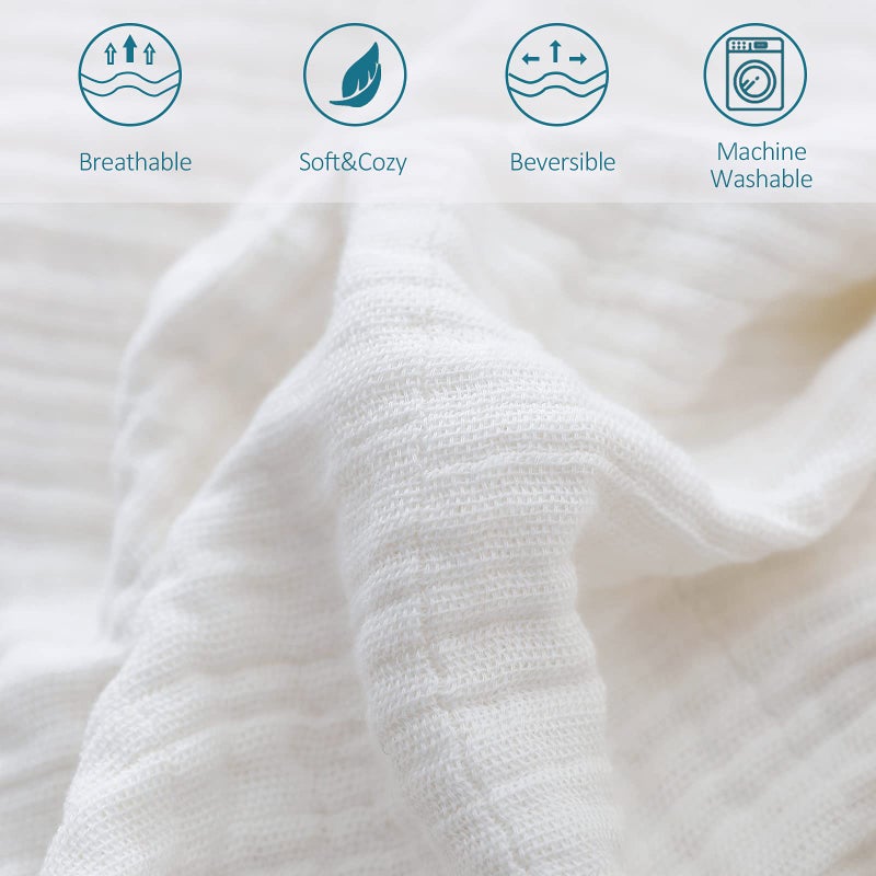 SE SOFTEXLY Muslin Cotton Blanket 100% Cotton Throw Blankets for Couch Bed 4-Layer Gauze Breathable Blanket for All Season Soft and Lightweight Muslin Blankets Queen Size(80""x90""  Cream White) - Image 3