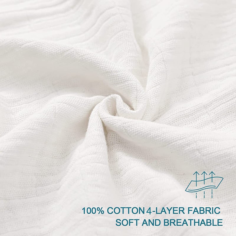 SE SOFTEXLY Muslin Cotton Blanket 100% Cotton Throw Blankets for Couch Bed 4-Layer Gauze Breathable Blanket for All Season Soft and Lightweight Muslin Blankets Queen Size(80""x90""  Cream White) - Image 4