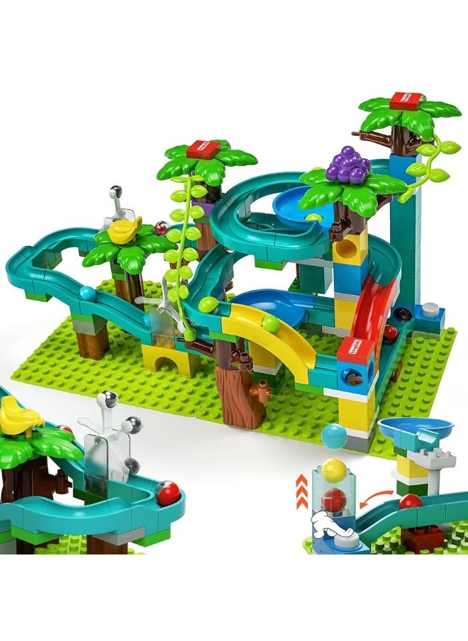 burgkidz - burgkidz Upgrade Marble Run Big Compatible Building Blocks with Hitting Hammer and Elevator, 130 Pieces Marble Race Track Ball Maze Game for Boys and Girls, Construction Toys for Kids Age â€‹3-14 Years - Image 1
