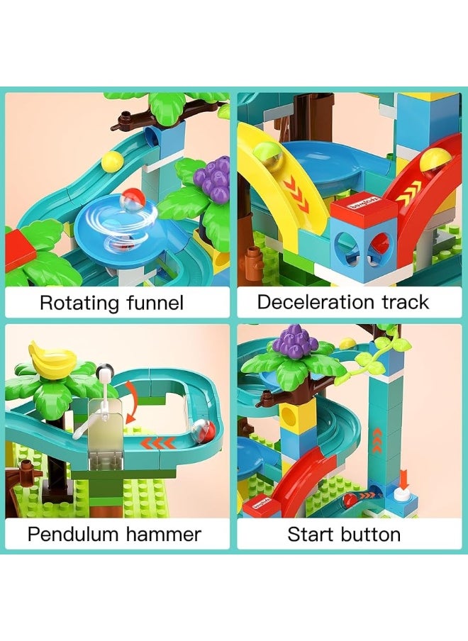 burgkidz - burgkidz Upgrade Marble Run Big Compatible Building Blocks with Hitting Hammer and Elevator, 130 Pieces Marble Race Track Ball Maze Game for Boys and Girls, Construction Toys for Kids Age â€‹3-14 Years - Image 1