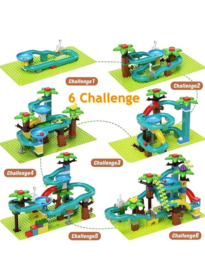 burgkidz - burgkidz Upgrade Marble Run Big Compatible Building Blocks with Hitting Hammer and Elevator, 130 Pieces Marble Race Track Ball Maze Game for Boys and Girls, Construction Toys for Kids Age â€‹3-14 Years - Image 1