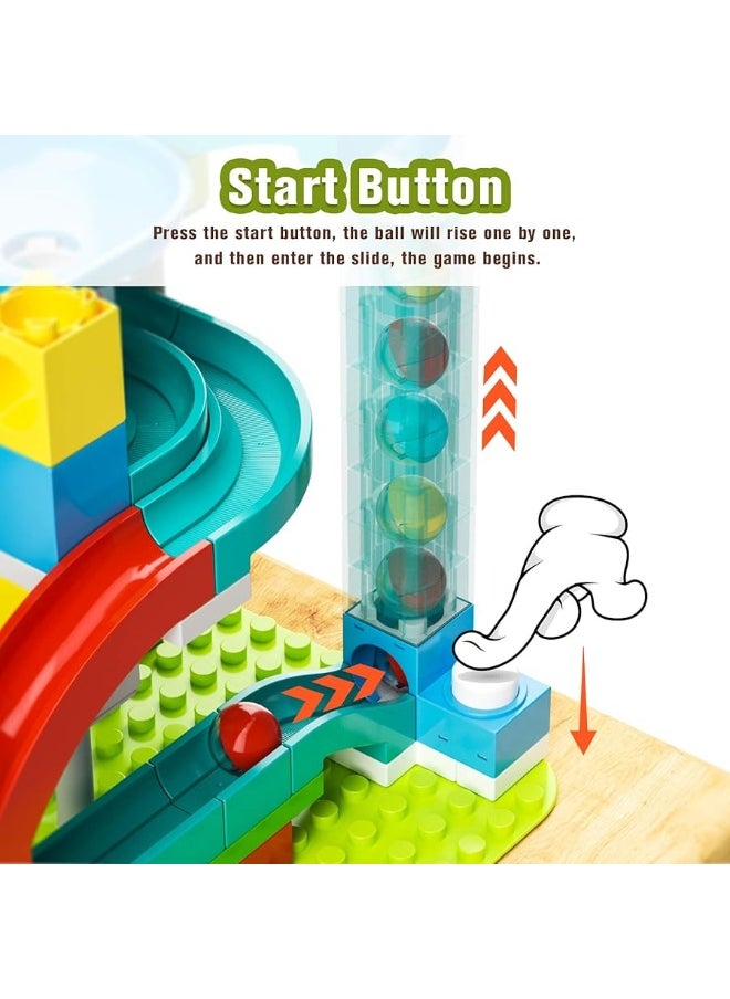 burgkidz - burgkidz Upgrade Marble Run Big Compatible Building Blocks with Hitting Hammer and Elevator, 130 Pieces Marble Race Track Ball Maze Game for Boys and Girls, Construction Toys for Kids Age â€‹3-14 Years - Image 1