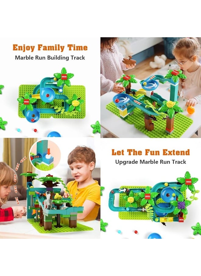 burgkidz - burgkidz Upgrade Marble Run Big Compatible Building Blocks with Hitting Hammer and Elevator, 130 Pieces Marble Race Track Ball Maze Game for Boys and Girls, Construction Toys for Kids Age â€‹3-14 Years - Image 1