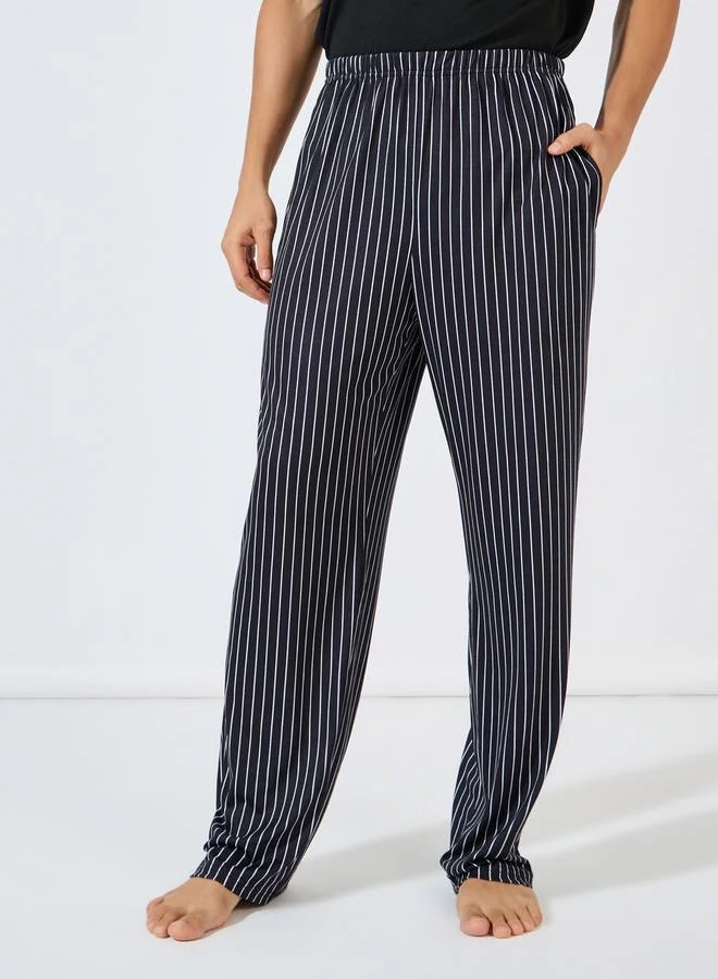 Styli Slogan Print T-Shirt & Striped Pyjama Set