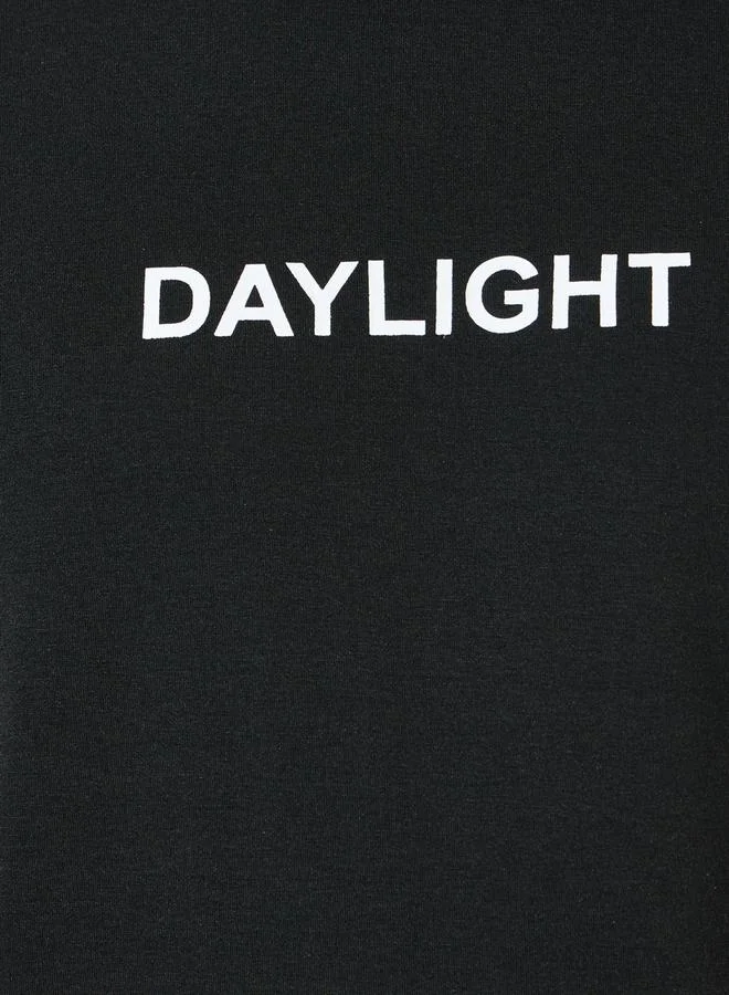 Styli Slogan Print T-Shirt & Striped Pyjama Set