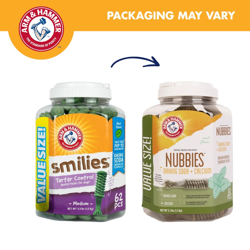 Arm & Hammer for Pets Nubbies Dental Treats for Dogs with Baking Soda and Calcium, Treat Chews Help Fight Bad Breath, Plaque & Tartar without Brushing, Md Size Mint, 62 Pcs (Packaging may vary) - Image 2