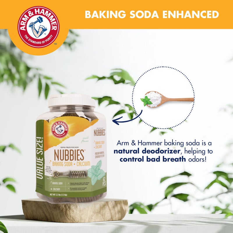 Arm & Hammer for Pets Nubbies Dental Treats for Dogs with Baking Soda and Calcium, Treat Chews Help Fight Bad Breath, Plaque & Tartar without Brushing, Md Size Mint, 62 Pcs (Packaging may vary) - Image 4