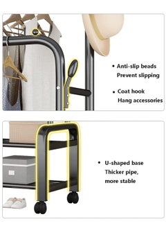 LIVVY Heavy Duty Garment Rack with Wheels – Double Rail Clothes Organizer Stand with Shelves – رف تخزين الملابس المتحرك القوي – منظم ملابس مع رفوف / كابل تعليق ملابس / طاولة ملابس – Foldable Cloth Rack / Hanging Clothes Rack – Rolling Clothing Rack for Bedroom, Office & Entryway (White)  - Image 5