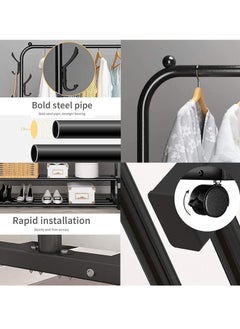 LIVVY Heavy Duty Garment Rack with Wheels – Double Rail Clothes Organizer Stand with Shelves – رف تخزين الملابس المتحرك القوي – منظم ملابس مع رفوف / كابل تعليق ملابس / طاولة ملابس – Foldable Cloth Rack / Hanging Clothes Rack – Rolling Clothing Rack for Bedroom, Office & Entryway (White)  - Image 4
