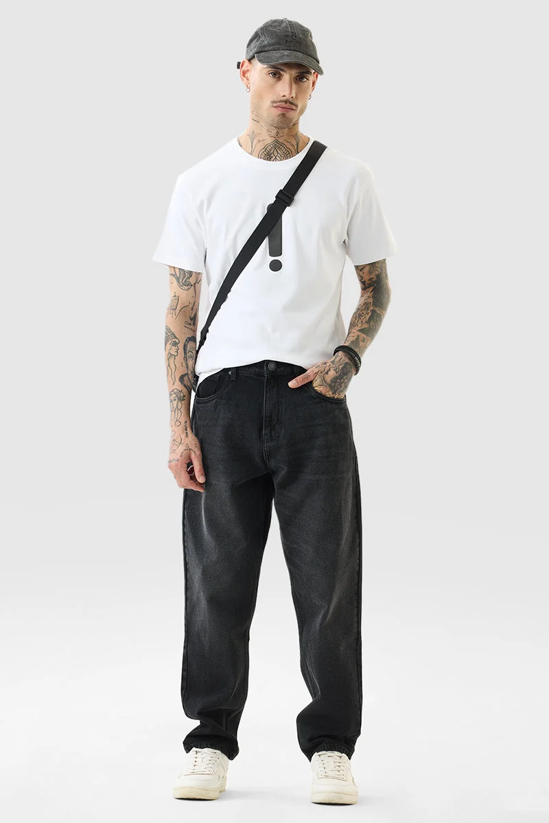 سنيتش Charcoal Grey Solid Loose Fit Streetwear Jeans