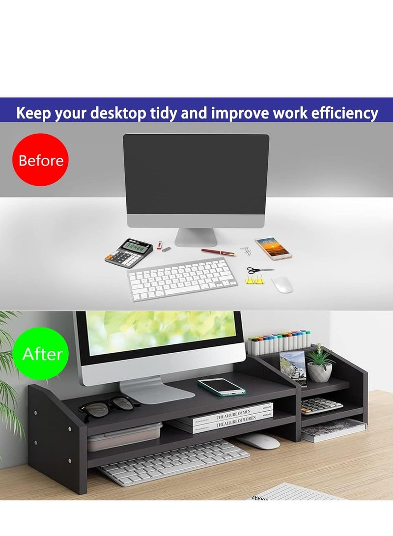 Monitor Stand, 2 Tier Wooden Monitor Stand with Storage Cabinet, Multi-Purpose Desktop Organiser for Computer, Laptop, Printer - Image 3