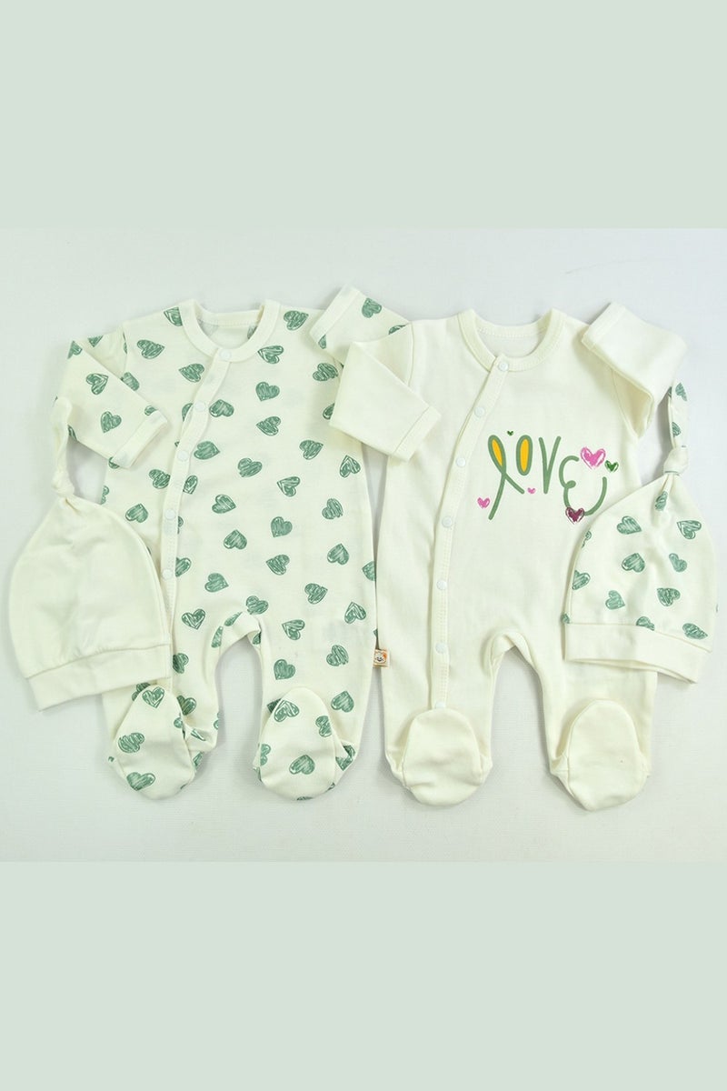 Modam Bebek Minisse Heart Printed Hat 2-Piece Baby Romper