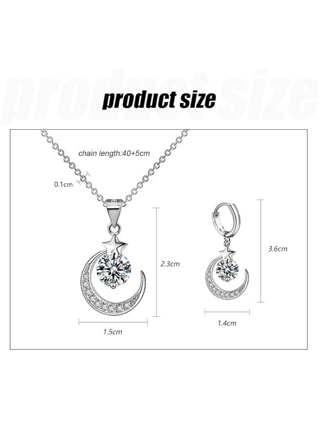 erorex Jewelery Set For Women Girls 925 Silver Necklace And Earrings Set Heart Moon Pendant Cubic Zirconia Women'S Necklace Jewelery Set - Image 4