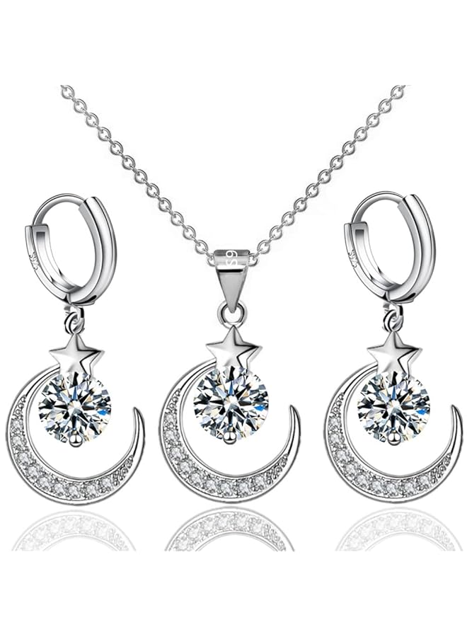 erorex Jewelery Set For Women Girls 925 Silver Necklace And Earrings Set Heart Moon Pendant Cubic Zirconia Women'S Necklace Jewelery Set - Image 1