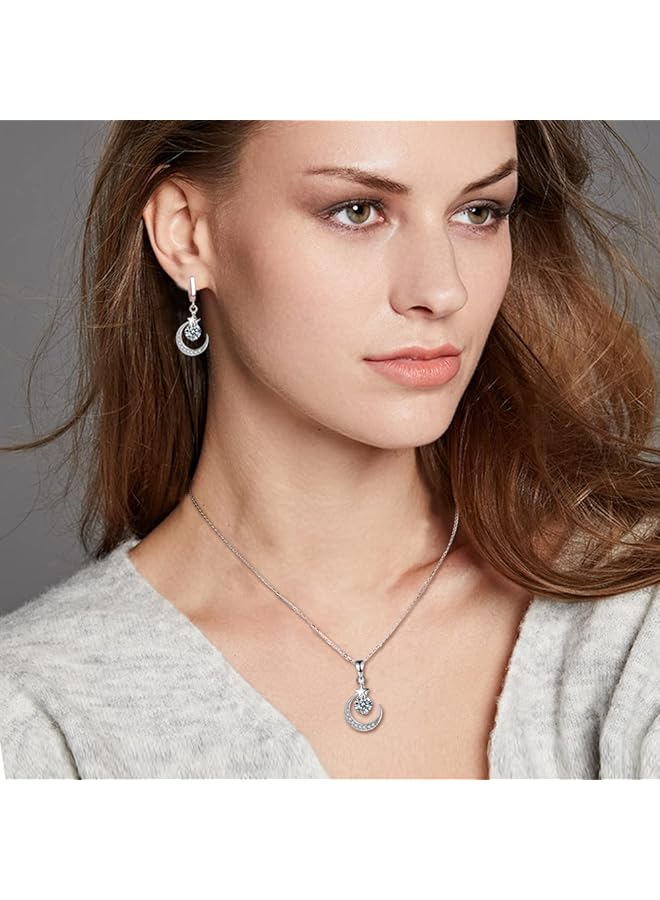erorex Jewelery Set For Women Girls 925 Silver Necklace And Earrings Set Heart Moon Pendant Cubic Zirconia Women'S Necklace Jewelery Set - Image 5