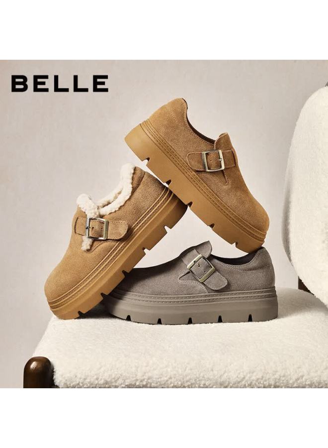 Belle Women's Thick-soled Warm Furry Shoes Winter New Second-layer Cowhide Vintage Birkenstock Jd009dm5 Brown Single Lining Size 36 - Image 2