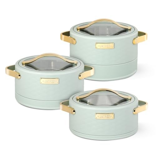JAYPEE Luxura Klass Set Inner Steel Serving Painted Casserole Set Of 3 Toughened Glass Lid Advanced PU Insulated 100% Food Grade Lockable Hot Box Easy To Keep Roti,Pulao & More|1500,2000,2500 Ml,Green - Image 1