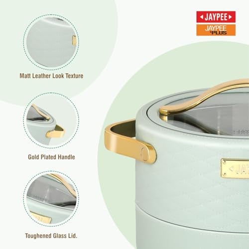 JAYPEE Luxura Klass Set Inner Steel Serving Painted Casserole Set Of 3 Toughened Glass Lid Advanced PU Insulated 100% Food Grade Lockable Hot Box Easy To Keep Roti,Pulao & More|1500,2000,2500 Ml,Green - Image 3