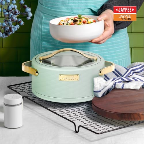 JAYPEE Luxura Klass Set Inner Steel Serving Painted Casserole Set Of 3 Toughened Glass Lid Advanced PU Insulated 100% Food Grade Lockable Hot Box Easy To Keep Roti,Pulao & More|1500,2000,2500 Ml,Green - Image 2
