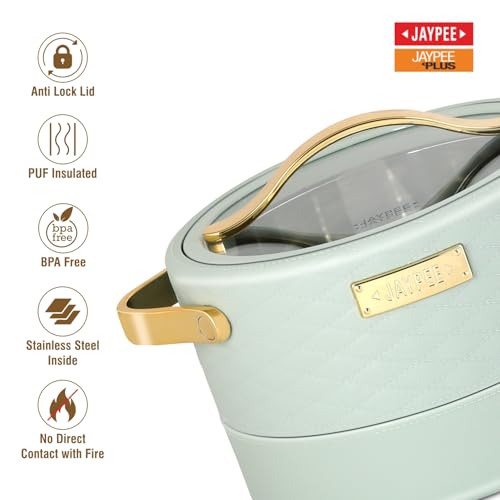 JAYPEE Luxura Klass Set Inner Steel Serving Painted Casserole Set Of 3 Toughened Glass Lid Advanced PU Insulated 100% Food Grade Lockable Hot Box Easy To Keep Roti,Pulao & More|1500,2000,2500 Ml,Green - Image 4