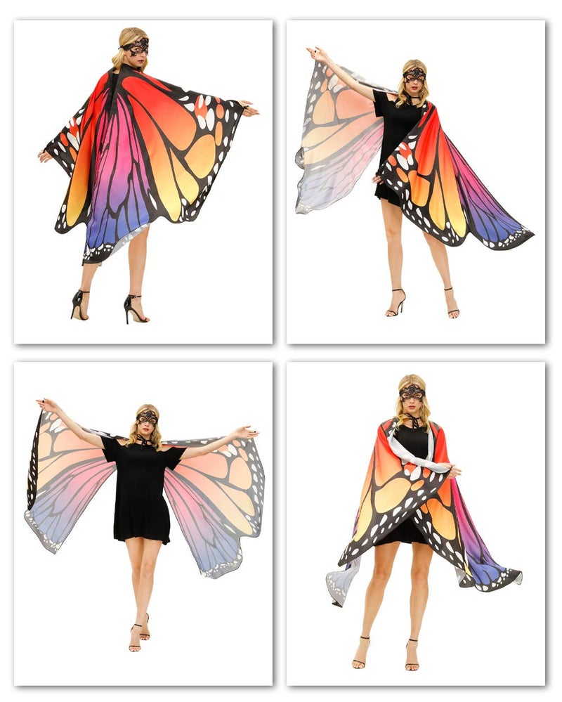 TONAK Butterfly Cape Costume Adult, Halloween Butterfly Wings Costume Women Colorful Festival Butterfl Wings Shawl Cape - Image 5