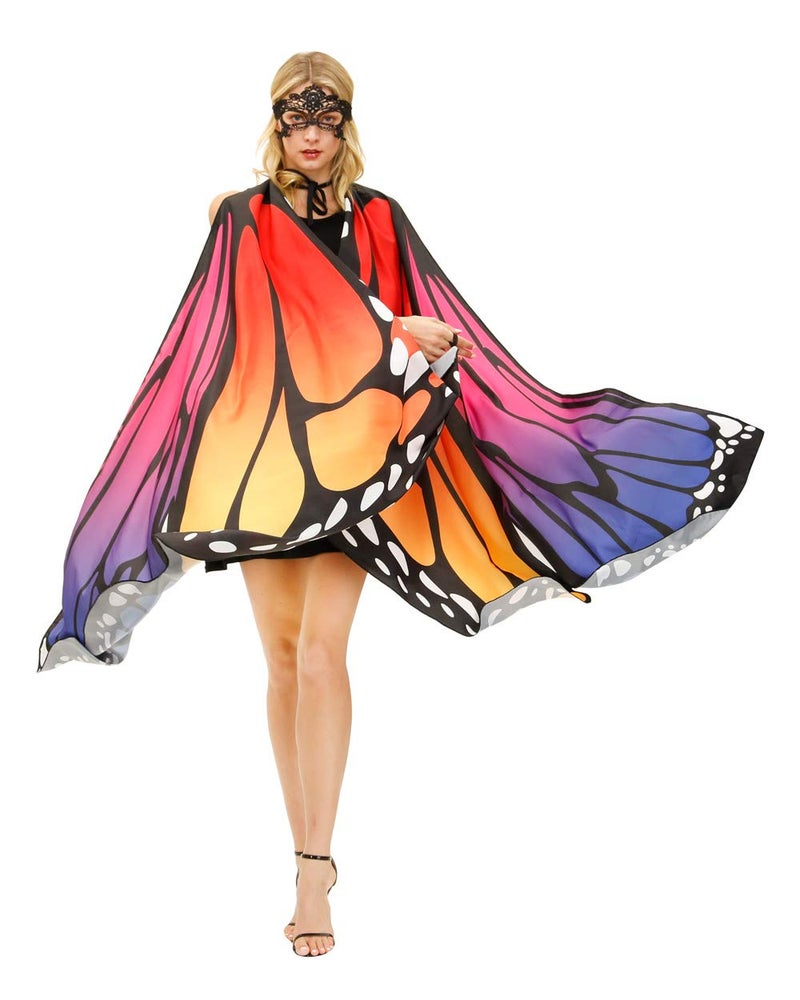 TONAK Butterfly Cape Costume Adult, Halloween Butterfly Wings Costume Women Colorful Festival Butterfl Wings Shawl Cape - Image 3