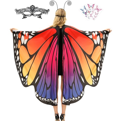TONAK Butterfly Cape Costume Adult, Halloween Butterfly Wings Costume Women Colorful Festival Butterfl Wings Shawl Cape - Image 1