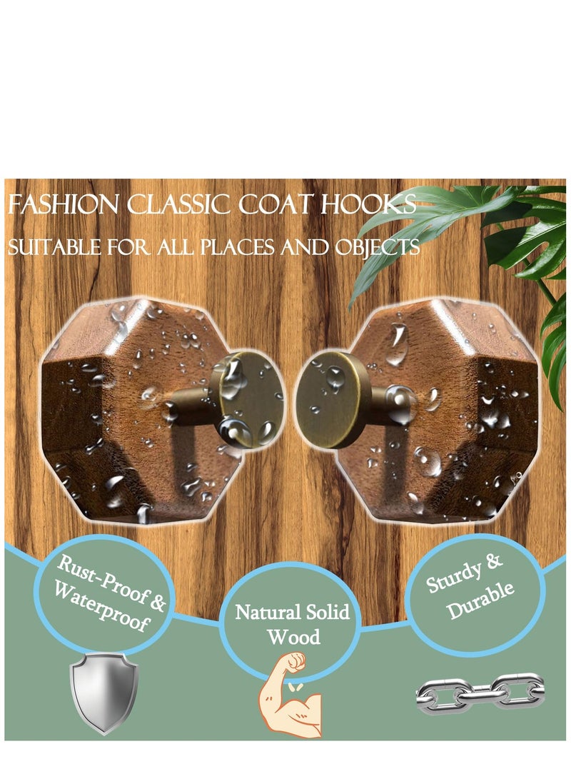 SYOSI Decorative Wooden Wall Adhesive Hooks Heavy Duty and Small Black Walnut Wood Farmhouse Coat Hook Wall Mounted with Glue & Nails for Hanging Clothes, Purse,Key, Hat  - Image 2