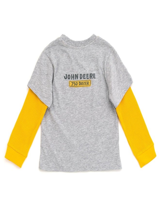 John Deere Construction Toddler Boys 2fer Waffle Knit Long Sleeve T-Shirt Gray/Yellow Bulldozer 4T - Image 3