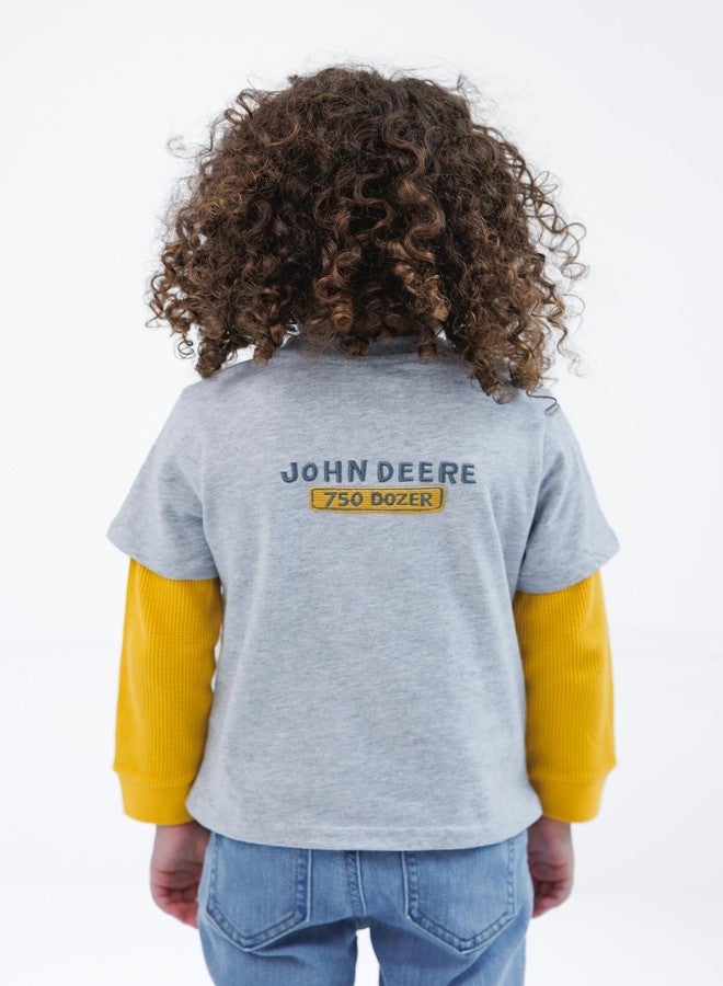 John Deere Construction Toddler Boys 2fer Waffle Knit Long Sleeve T-Shirt Gray/Yellow Bulldozer 4T - Image 4