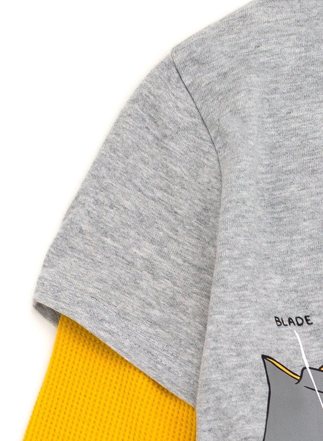 John Deere Construction Toddler Boys 2fer Waffle Knit Long Sleeve T-Shirt Gray/Yellow Bulldozer 4T - Image 5