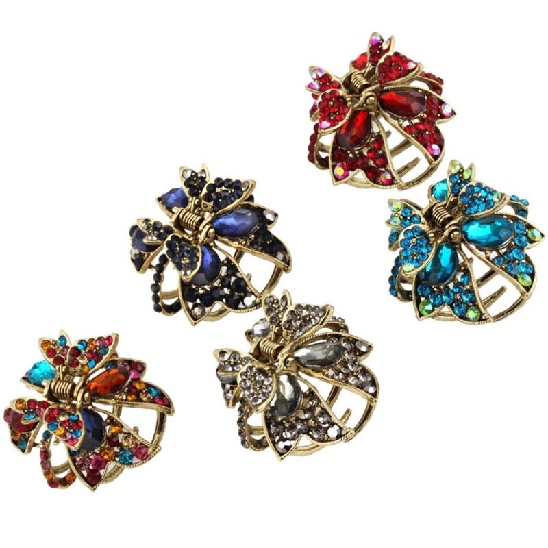 Lurrose Mini Hair Claw Rhinestone Hair Clips Holding Hair Pins Bang Clamps Headdress for Women Lady Girl 5pcs