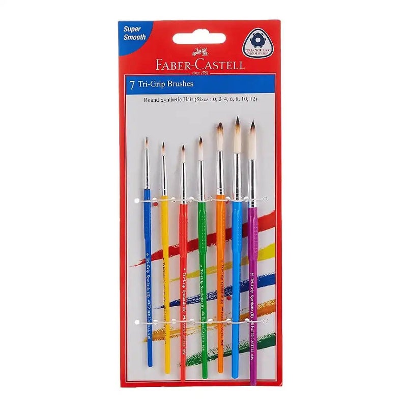 Faber Castell Tri Grip Round Synthetic Hair Painting Brush in 0/2/4/6/8/10/12 Size- 7pcs