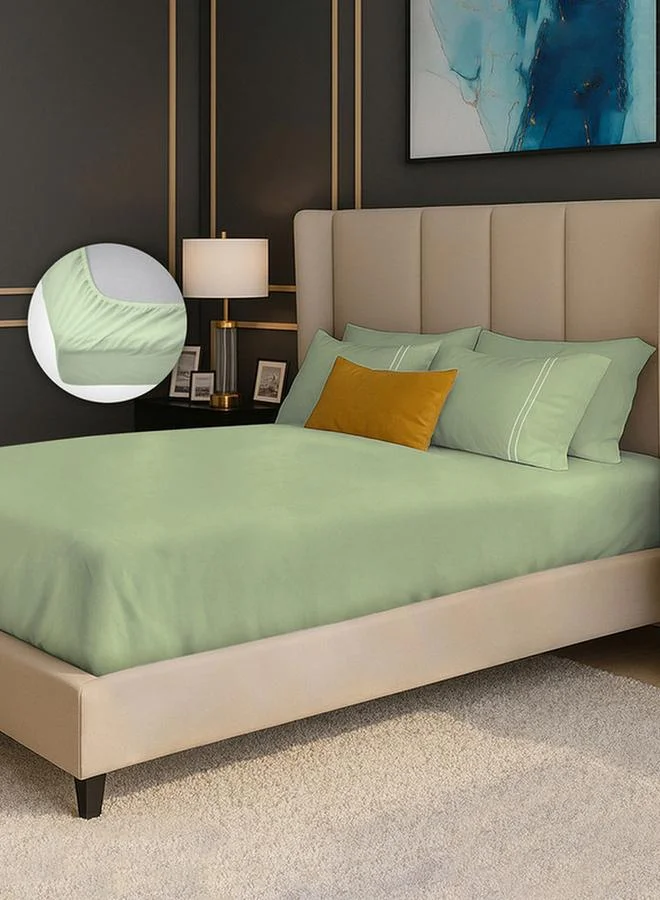 Mulberry Living 100% Cotton Queen Fitted Bedsheet Set, 250 Tc Serentiy Solids - Tea Green