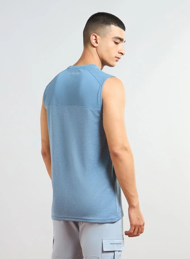 تكنوسبورت Technosport Men Two Tone Crew Neck Slim Fit Tank T-Shirt