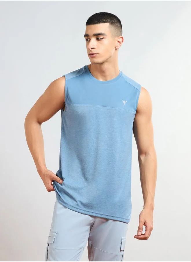 تكنوسبورت Technosport Men Two Tone Crew Neck Slim Fit Tank T-Shirt