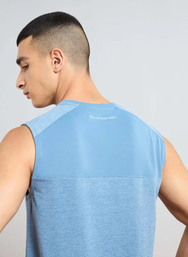 تكنوسبورت Technosport Men Two Tone Crew Neck Slim Fit Tank T-Shirt