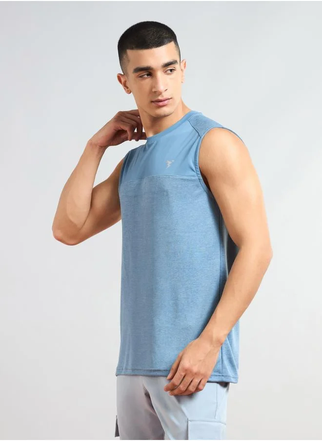 تكنوسبورت Technosport Men Two Tone Crew Neck Slim Fit Tank T-Shirt