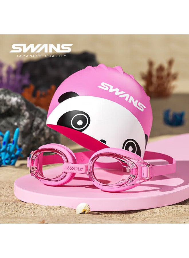 Swans Children's Imported Swimming Goggles And Cap, High-definition Waterproof Anti-fog Swimming Set For Boys And Girls, Seg1-3 Pink Panda - Image 1