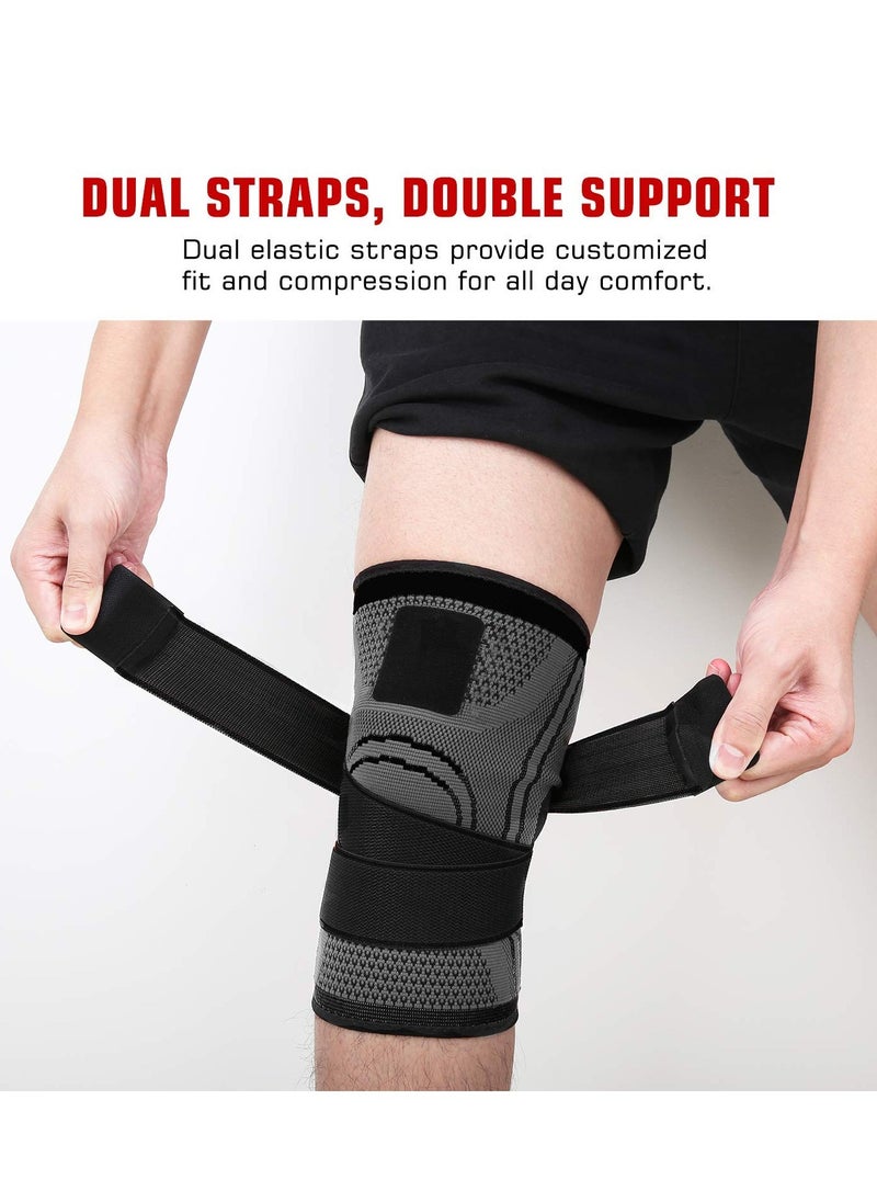 Cuken 2-Piece Knee Brace Compression Knee Sleeve Sports Knee Brace for Men & Women Knee Pad Support Running Cycling Basketball with Adjustable Strap Wrap  - Image 4