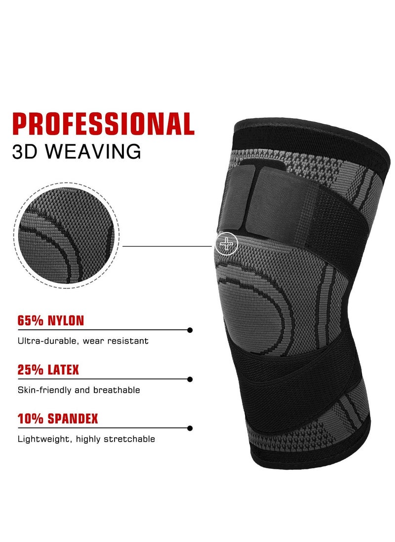 Cuken 2-Piece Knee Brace Compression Knee Sleeve Sports Knee Brace for Men & Women Knee Pad Support Running Cycling Basketball with Adjustable Strap Wrap  - Image 3