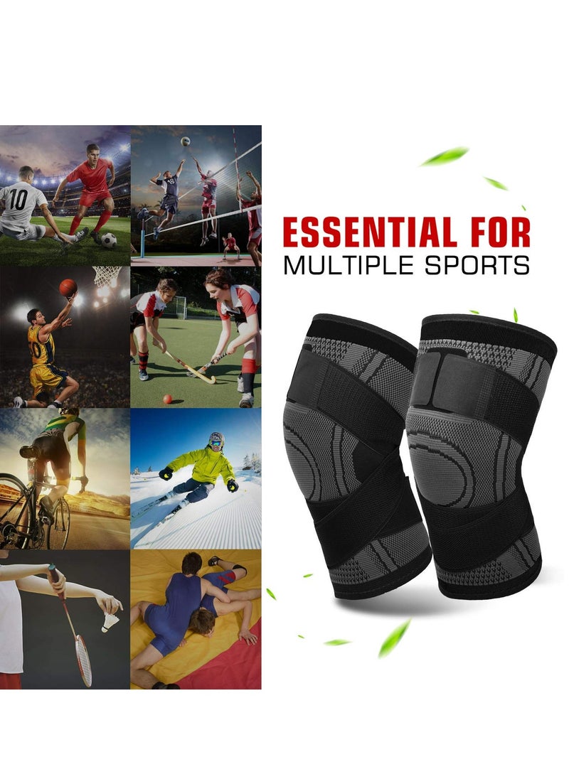Cuken 2-Piece Knee Brace Compression Knee Sleeve Sports Knee Brace for Men & Women Knee Pad Support Running Cycling Basketball with Adjustable Strap Wrap  - Image 5