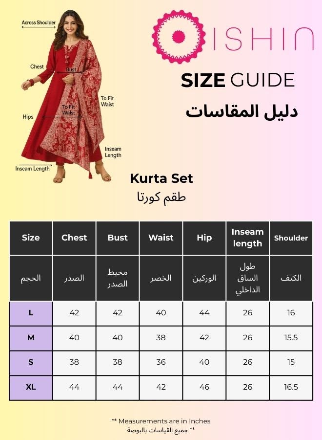 ISHIN Women's White Cotton Printed Tunic Upper Calf Length Palazzo Bottom Straight Fit 3 Peice Kurta Set - Image 4