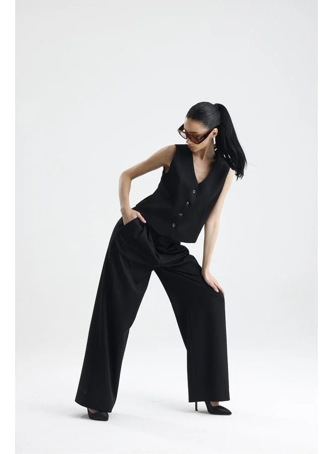 GACACOLLECTION SPELLO Women's Classic Front-Pleated Palazzo Polyviscose Pants