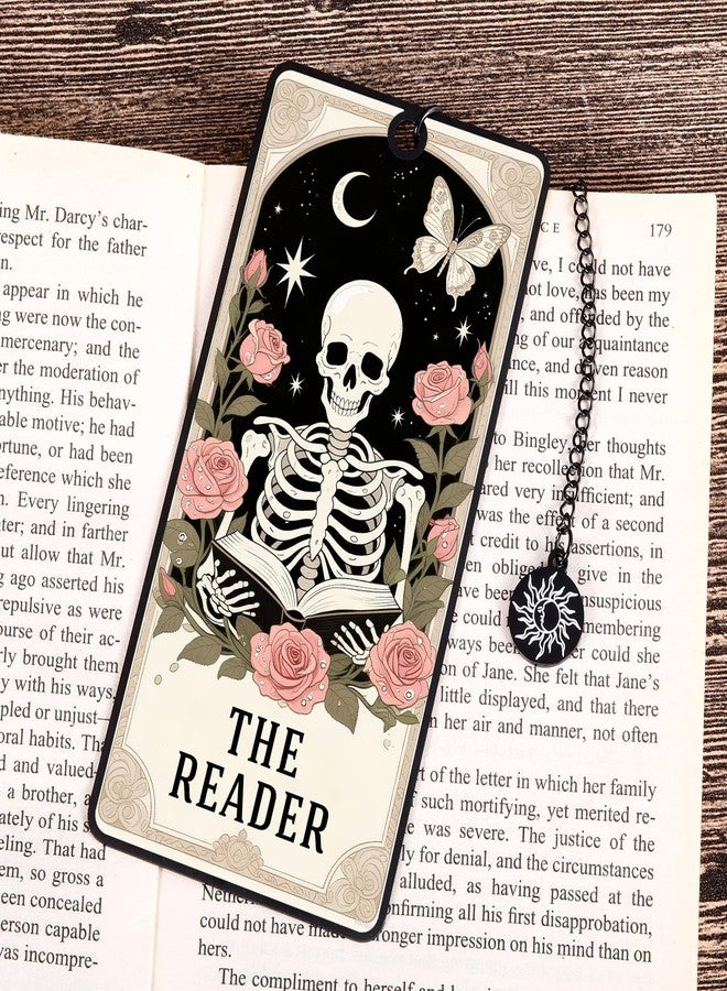 Fleure Esme Halloween Bookmarks Halloween Spooky Skeleton Tarot Metal Bookmark for Book Lovers Gifts Boo Basket Stuffers for Kids Her Him Spooky Season Horror Gift Skull Tarot Card Bookmark for Teens Women Men - Image 2