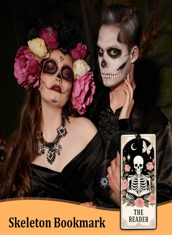 Fleure Esme Halloween Bookmarks Halloween Spooky Skeleton Tarot Metal Bookmark for Book Lovers Gifts Boo Basket Stuffers for Kids Her Him Spooky Season Horror Gift Skull Tarot Card Bookmark for Teens Women Men - Image 4